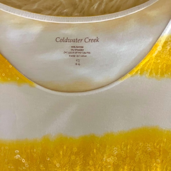 Yellow/White Striped with Sequins Oversized Career Tee Top - Picture 3 of 3